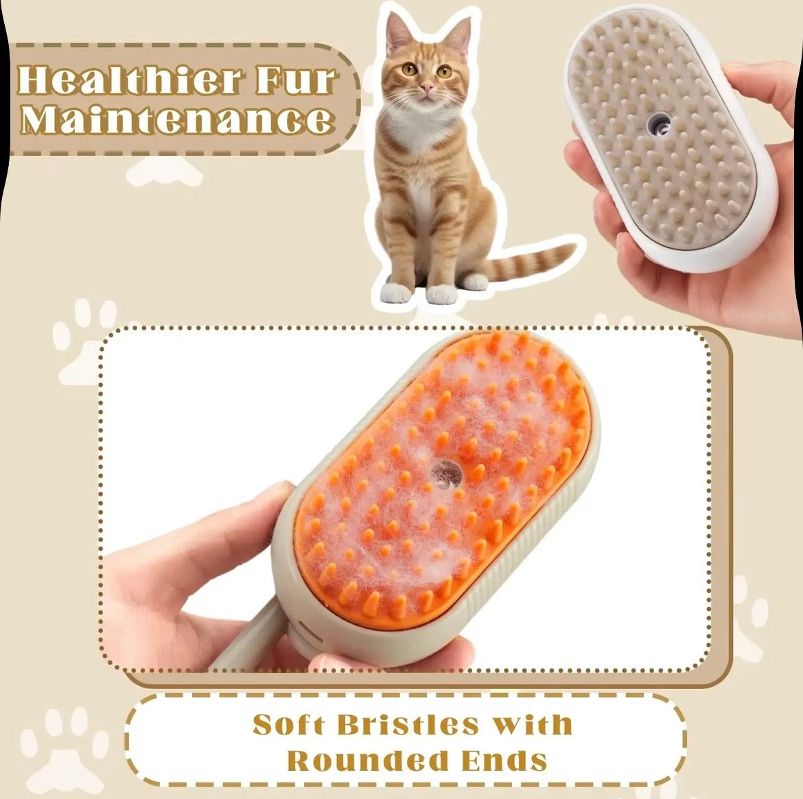 Cepillo de vapor 3 en 1 para mascotas